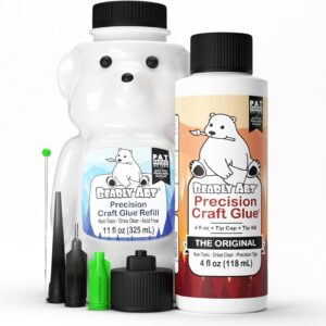 Bearly Art Precision Craft Glue -The Bundle - 4fl oz and 11fl oz Refill Bear - Tip Kit Included - Wrinkle Resistant - Flexible and Crack Resistant - Strong Hold Adhesive - Made in USA